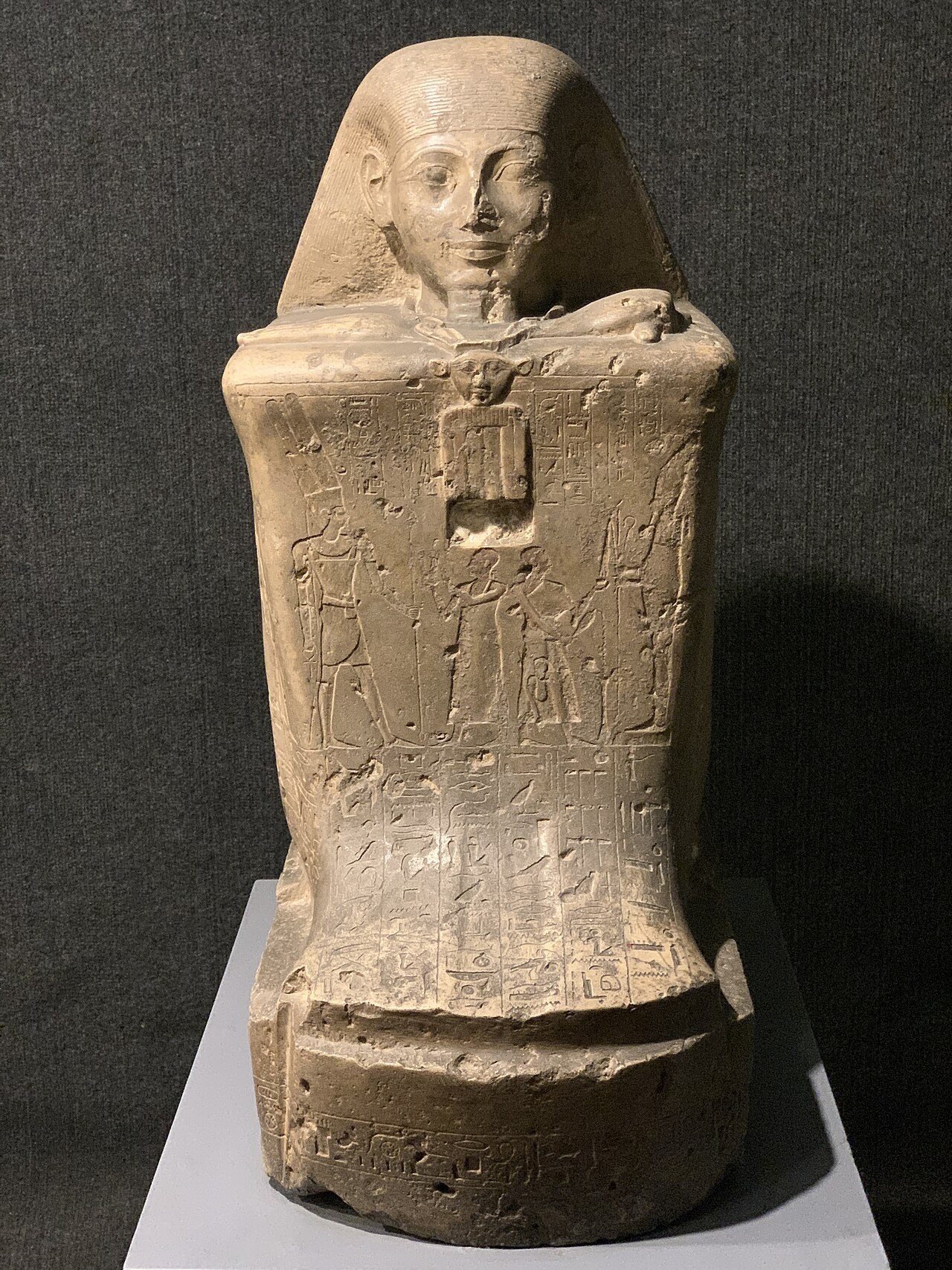 Block statue of Nespaqashuty displayed at Luxor Museum